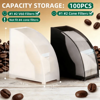 100-Count Hot Sell Fan-Shaped Coffee Filter Paper Dustproof Bar Storage Rack Storage Box Dustproof Filter Paper Box, Multifunctional Coffee Filter Paper Holder With Dust Cover. Dust-Proof Coffee Filter Paper Container, Can Store Coffee Filters And Also Be Used As A Coffee Filter Paper Dispenser Or Box. Suitable For Cafes, Homes And Offices.