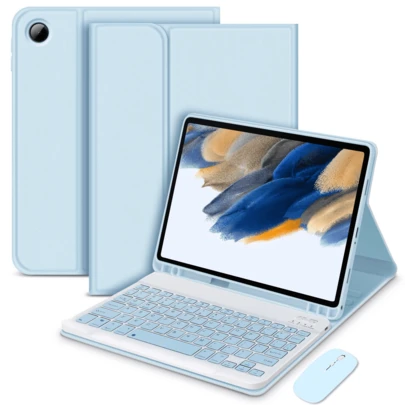 Wireless Bluetooth Keyboard (150mAh) And Mouse Stylus Holder Detachable Keyboard Case Compatible With Samsung Galaxy Tab, Redm SE (Blue)