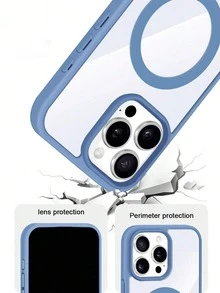 1pc Simple Macaron Transparent Magnetic Shockproof Protective Phone Case, Suitable For IPhone17/17Air/17pro/17promax/16/16Pro/16plus/16Promax/15promax/15/14/13/12/11, Suitable For Family, Friends, Birthday, Spring, Holiday, Boyfriend, Girlfriend, Valentine's Day - Blue - View 6