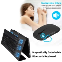 四合一键盘保护套，兼容三星 Galaxy Tab 和 iPad、Redm iPad SE，包含可拆卸无线蓝牙键盘（150mAh）和鼠标，平板电脑保护套带笔槽（黑色） - 黑色 - 查看 5