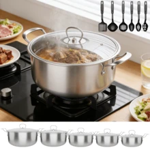 16Pcs/Set Induction Non Stick Stainless Steel Cookware Cooking Pot Pan With Lids - Silver - View 4