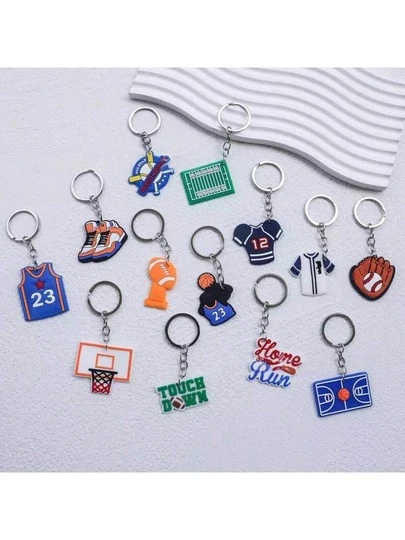 13pcs Creative New PVC Soft Rubber Sports Series Keychains Featuring Basketball, Football, Billiards, Jerseys; Backpack Charms, Suitable For Christmas, Halloween, New Year, Birthday Parties, And Handbag Gifts