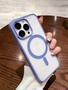 1pc Simple Macaron Transparent Magnetic Shockproof Protective Phone Case, Suitable For IPhone17/17Air/17pro/17promax/16/16Pro/16plus/16Promax/15promax/15/14/13/12/11, Suitable For Family, Friends, Birthday, Spring, Holiday, Boyfriend, Girlfriend, Valentine's Day - Blue - View 4