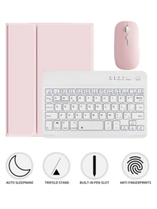 [Wireless Keyboard Case With Mouse] Wireless Bluetooth Keyboard Case With Detachable Wireless Mouse, Compatible With IPad Air 1/Air 2/Air 3/Air 4/Air 5/6, Compatible With IPad 5th/6th/7th/8th/9th/10th/11th Gen, Compatible With IPad Pro 12.9" (2020/2021/2022), Compatible With IPad Pro 11" (2018/2020/2021/2022), Galaxy Tab And Redmi Pad SE - Soft TPU Back Cover, Magnetic Detachable, With Pen Slot - Multicolor - View 35