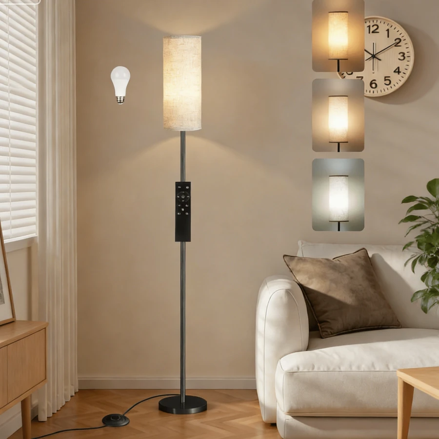 Dimmable Floor Lamp For Living Room With Remote And Foot Switch, Modern Standing Tall Lamp, Corner Floor Lamp For Bedroom - 均碼 - 查看 1