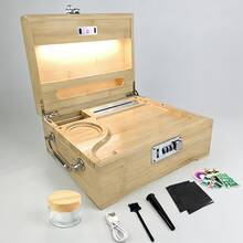 Upgraded Premium Large Bamboo Box With LED Light - Locking Storage Decorative Box With Combination Lock - Wood Kit With Lid - Wooden Locking Storage With Removable Tray And Jars- Natural Wood - Natural Wood - 查看 1