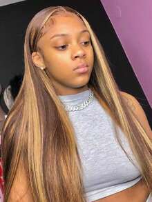 Eulisi 高光 Omeber 5*5 蕾丝前假发,真人发 P4/27 蜜金色蕾丝前假发,真人发 5x5 闭合式假发,真人发假发,适合,直发无胶假发,真人发预先拔毛,24 英寸 - SP4/24 - 查看 16