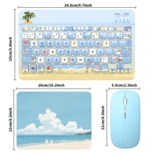 蓝牙键盘鼠标套装，便携式无线键盘（150mAh）鼠标套装，兼容三星平板电脑、苹果iPad（iOS 13及以上版本）、安卓智能手机、Windows系统（夏日海滩色） - 淺藍色 - 查看 11