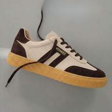 Women's Leather Sneakers Vonizz Premium Finish Retro For Everyday Style 01 Casual Lace-Up Outdoor - 米色/咖啡色 A1 - 查看 4
