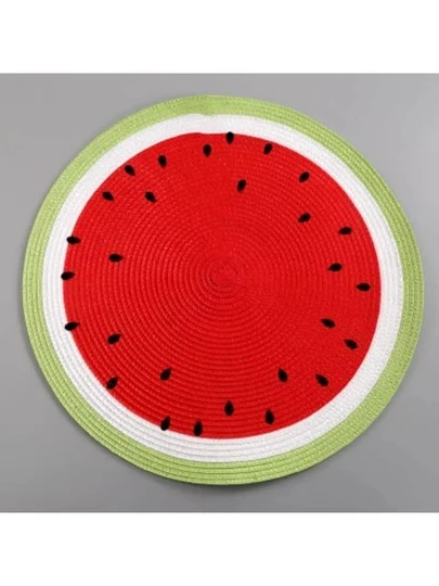 1pc Woven PP Heat Resistant Placemat, Watermelon Embroidery Dining Table Mat