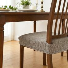 Solid Jacquard Stretch Dining Chair Covers With Elastic Straps | Universal Fit Decorative Seat Protector | Chair Covers Forros Para Sillas Cojines Para Sillas - 卡其色-彈性提花款 - 查看 3
