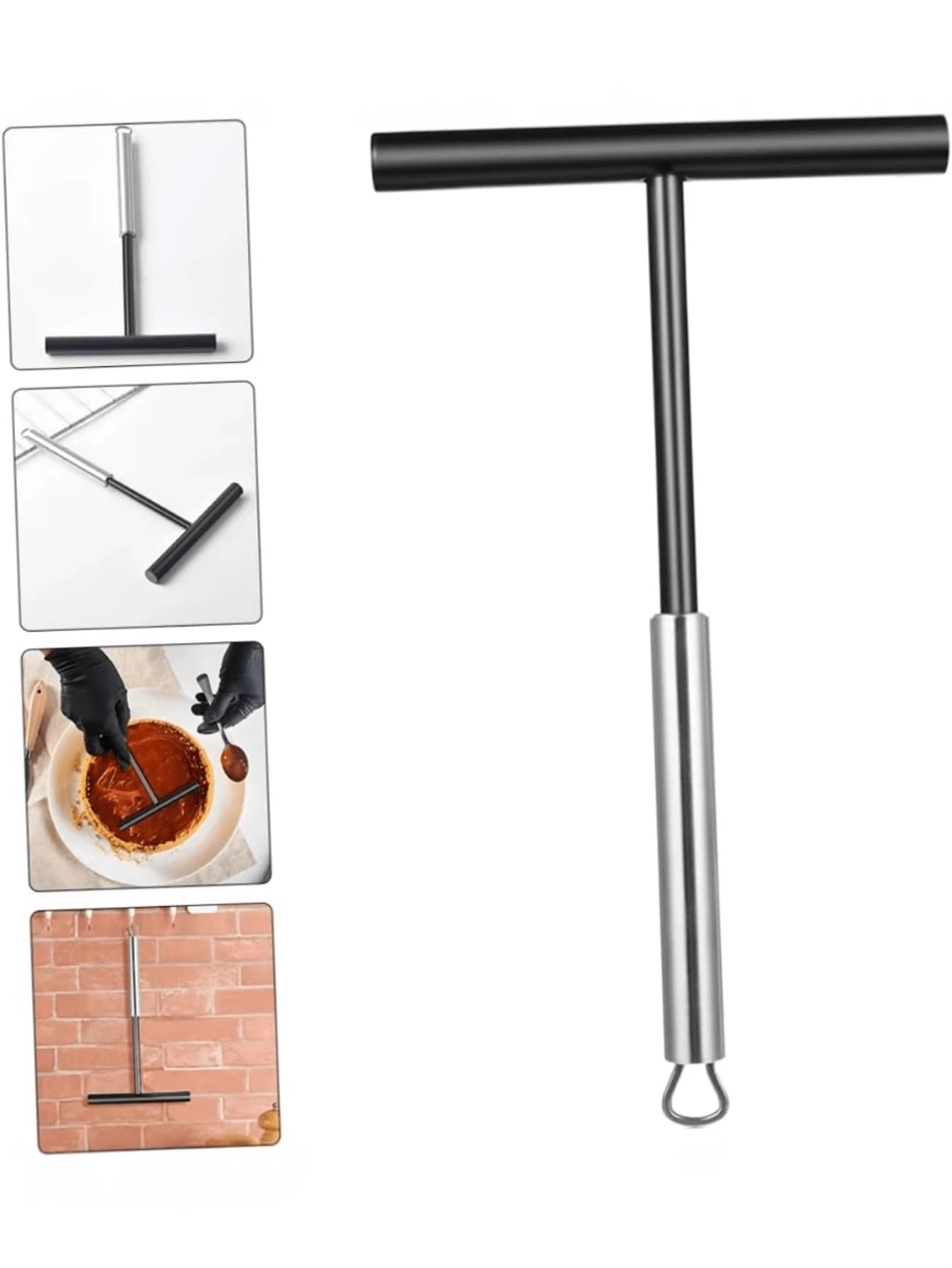 1pc Stainless Steel & Silicone Pancake Maker Tool, T-Shaped Omelette Crepe Flatbread Cooking Utensil - Black - View 1