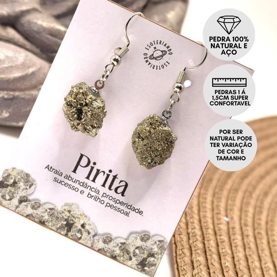 Steel Hook Earring With Natural Pyrite Stone - Raw Stone Earring - Silver - View 1