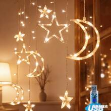 Weihnachtliche dekorative Lichterkette, Stern, Rentier, Weihnachtsbaum, glockenförmige LED-Birnen, batterie- und USB-betrieben, geeignet für Innen-/Außenraum, Schlafzimmer, Vorhänge, Garten Weihnachtsdekoration (warmweiß) - Warmes Licht - Übersicht 14