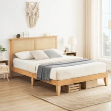 Cama Bohemia de Ratán Natural | Estructura Sólida Tamaño Completo con Lamas Silenciosas | Sin Necesidad de Somier - lecho de enredaderas de hierba LLENO - Ver 2