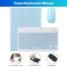 Teclado inalámbrico Bluetooth (150mAh) y soporte para ratón y lápiz stylus, funda desmontable para teclado para Samsung Galaxy Tab e iPad, iPad SE (Azul) - Azul - Ver 4