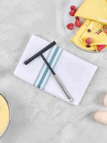 1pc Stainless Steel & Silicone Pancake Maker Tool, T-Shaped Omelette Crepe Flatbread Cooking Utensil - Black - View 4