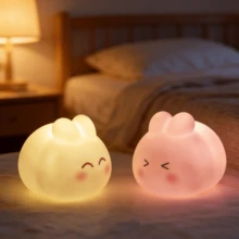 1pc Cute Rabbit LED Light, Replaceable Button Battery Powered, Suitable For Bedroom, Study, Holiday Gift - Multicolor - View 4