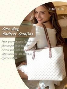 Women'S Fashion Casual Versatile Popular Commuting Handbag Large Capacity Shoulder Bag With Card Holder And Wallet Set New European & American Vintage Patchwork Color Large Capacity Tote Bag Travel Bag Shopping Bag Suitable For Women'S Daily Use Back To School Students Vacation Travel Holidays Dates Gifts Valentine'S Day Wedding Valentines Valentines Gifts Mothers Day Gift Summer Art Birthday Decorations Galentines Galentines Gifts Cruise Essentials Bachelorette Party Supplies Easterr Metallic Gold Faux Leather Tote Fall - 彩色 - 查看 2