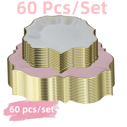 60 Pack Pink Party Supplies - Pink And White Disposable Paper Plates For Mother's Day/Wedding/First Birthday/Shower Party Decorations - Includes 7-Inch White Dessert/Salad Plates And 9-Inch Pink Lunch Plates With Scallop Edges (7-Inch + 9-Inch)