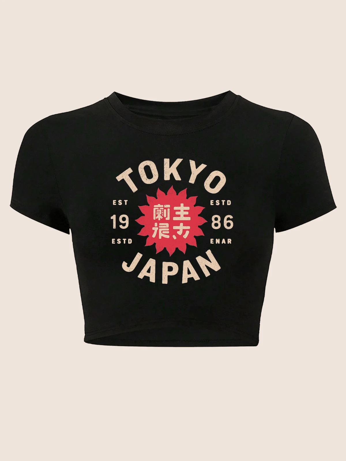 Women's Tokyo Japan 1986 Graphic Crop Top T - Shirt | Short Sleeve Fitted Retro Japanese Print | Stylish Casual Streetwear Summer Daily | Comfortable Cotton Blend - màu đen - Xem 1