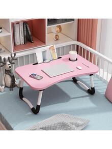 一件可折疊多功能床上折疊桌，多色多種尺寸:48.5*30cm/60*40cm，可折疊桌帶杯托、卡槽、小抽屜床上小桌子學生書桌小飯桌家用臥室床吃飯桌子宿舍電腦桌，可適用多種場景適用宿舍/臥室/客廳/沙發/戶外活動 - 附卡槽杯架(隨機色)60*40cm - 查看 1