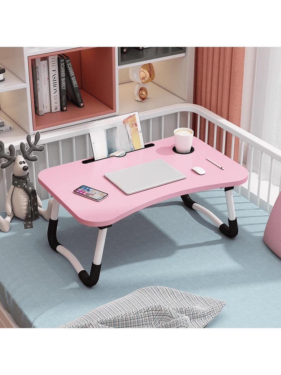 一件可折疊多功能床上折疊桌，多色多種尺寸:48.5*30cm/60*40cm，可折疊桌帶杯托、卡槽、小抽屜床上小桌子學生書桌小飯桌家用臥室床吃飯桌子宿舍電腦桌，可適用多種場景適用宿舍/臥室/客廳/沙發/戶外活動 - 附卡槽杯架(隨機色)60*40cm - 查看 1