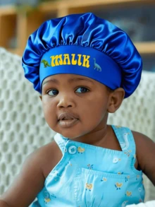 Personalized Children's Satin Sleep Cap, Girl's Satin Hair Bonnet, Silk Sleeping Hat, Personalized Name Satin Cap - M - View 5