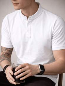 Men's Henley Collar Shirt - Elegant And Comfortable Design - All Summer - 白色 - 查看 1