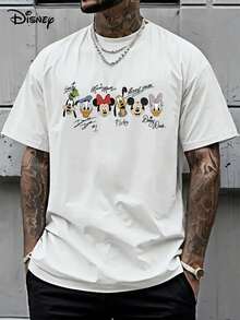 Disney Mickey Mouse And Friends Signed Cotton T-Shirts-Donald Duck, Proto And Goofy Patterns, White Short-Sleeved Round Neck Casual Summer Shirt, Machine Washable, Cartoon Design, Comfortable. - trắng - Xem 1