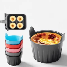 3/6pcs Black Silicone Air Fryer Baking Cups, Oven & Microwave Cake Molds For Cupcakes, Muffins, Puddings, Tarts, Custards, With Non-Slip Grip Design, Heat Resistant Material, Home Baking - Multicolor - View 12