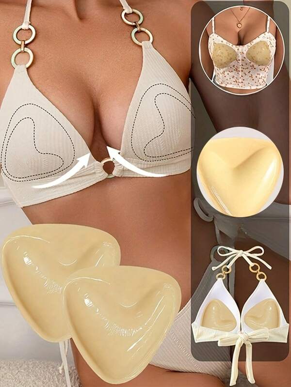 2pcs Double-Sided Self-Adhesive Triangle Bra Pads, Invisible Seamless Lightweight & Comfortable, Reusable Bra Pad, Suitable For Bras, Bikinis, Swimming