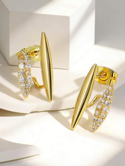 女士镀金长耳环，镶嵌锆石，简约优雅风格，适合日常通勤和工作场合佩戴，是时尚爱好者的理想礼物。