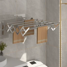 1pc Towel Rack, Stainless Steel Wall Mount Drying Rack, Solid Hook, Toilet Bathroom Shelf, Mobile Telescopic Folding Towel Holder Shelf, Bathroom Accessories - Silver - View 5