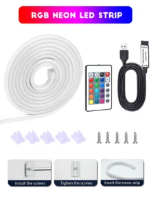 RGB Neon Light Strip, Flexible Silicone Neon Lights, Color Changing, USB Powered With Remote Control, Suitable For Bedroom, Living Room, Kitchen And Christmas Decoration - 多色 - 查看 9