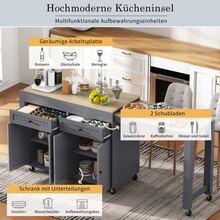 Kitchen Island Table With Wheels, Sliding Dining Table, Kitchen Island Table With Countertop And Drawers, Freestanding Mobile Kitchen Island Table, Ideal For Kitchen And Dining Room (Grey + Natural Tones) - Dark Grey - View 5