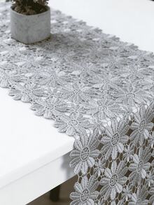 HXARTMIS 1PC, Exquisite European Style Lace Chrysanthemum Table Runner, Grey Polyester Table Dust Cover.Heat Resistant And Easy To Clean. Suitable For Home, Restaurant, Hotel And Coffee Shop. Ideal For Wedding & Party Decorations, Perfect For New Year, Birthday And Other Themed Festival Decorations. - Grey - View 5