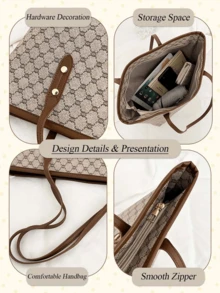 Women'S Fashion Casual Versatile Popular Commuting Handbag Large Capacity Shoulder Bag With Card Holder And Wallet Set New European & American Vintage Patchwork Color Large Capacity Tote Bag Travel Bag Shopping Bag Suitable For Women'S Daily Use Back To School Students Vacation Travel Holidays Dates Gifts Valentine'S Day Wedding Valentines Valentines Gifts Mothers Day Gift Summer Art Birthday Decorations Galentines Galentines Gifts Cruise Essentials Bachelorette Party Supplies Easterr Metallic Gold Faux Leather Tote Fall - 彩色 - 查看 6