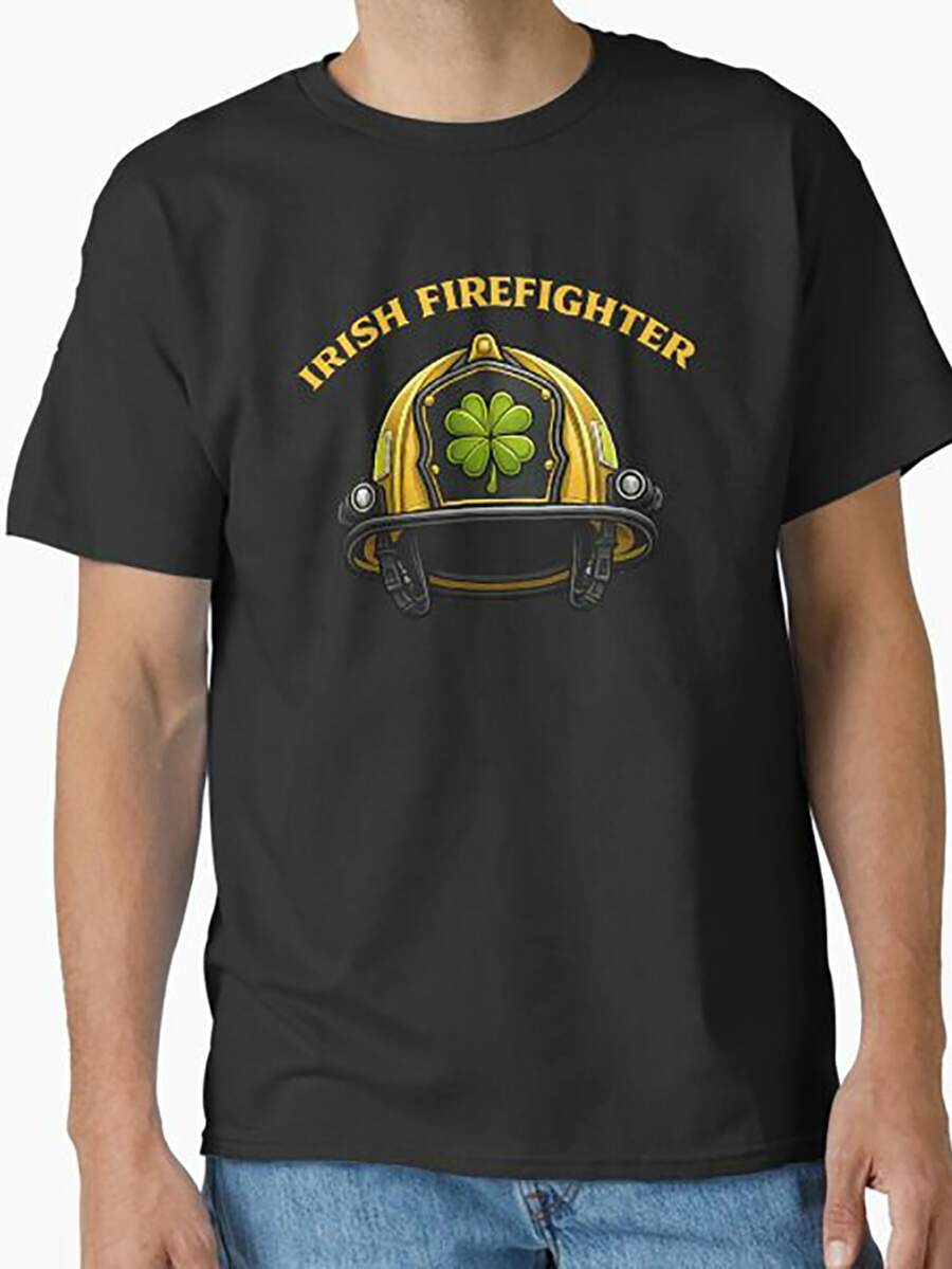 Irish Firefighter Shamrock Helmet St. Patrick's Day Pride designed and sold by PunchDrop. - Schwarz - Übersicht 1