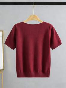 GIGOGOU Áo thun dệt kim tay ngắn mềm mại, thoải mái dành cho nữ, thích hợp cho mùa xuân/hè. - Đỏ - Xem 5