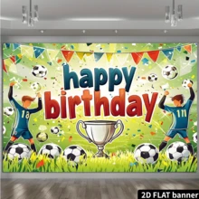 Happy Birthday Soccer World Cup Decoration - 6 X 3.6ft Birthday Sign Banner With Sports Theme Party Decorations For Kids Photo Booth Props - Multicolor 1 - View 3