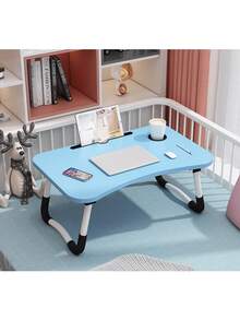 一件可折疊多功能床上折疊桌，多色多種尺寸:48.5*30cm/60*40cm，可折疊桌帶杯托、卡槽、小抽屜床上小桌子學生書桌小飯桌家用臥室床吃飯桌子宿舍電腦桌，可適用多種場景適用宿舍/臥室/客廳/沙發/戶外活動 - 附卡槽杯架(隨機色)60*40cm - 查看 6