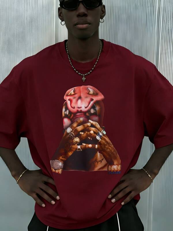  Camiseta de manga corta casual y holgada de moda para hombres Fractyr | Con elementos de manos en oración, cruz y signo de dólar | Diseño exquisito | Imprescindible para primavera y verano | Estilo básico, estilo retro, versátil y fácil de usar, tacto de algodón | El regalo perfecto para amigos | Muestra tu estilo personal.