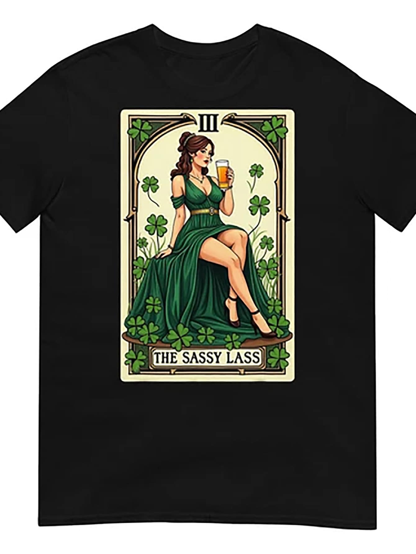 Funny Patrick's Day The Sassy Lass Tarot Card Unisex T-Shirt - Black - View 1