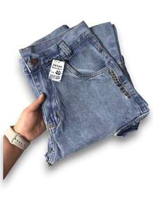 Men's Light Blue Cargo Jeans, Without Elastane, Long And Loose Fit. - 2601-1 - Xem 2