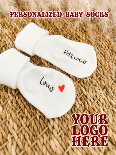 Personalized Socks, 1-6 Months Baby Socks, Can Be Printed With Your Favorite Name And Logo, Great Gift For Your Little One