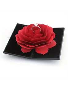 1pc Rose Flower ABS Creative Rotating Ring Box, Valentine's Day Gift Box, Engagement Jewelry Packaging Box, Ring Gift Jewelry Box - Multicolor - View 4