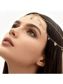 1 szt. wisior z frędzlami w stylu boho, z kryształkami i pustym sercem, odpowiedni na co dzień, na wesele, na imprezę, jako prezent na Eid dla kobiet z Bliskiego Wschodu, ozdoba na głowę, biżuteria na głowę - Złoto - Zobacz 4