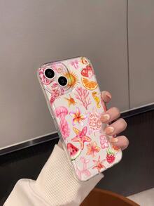 1pc Cute Strawberry, Watermelon, Orange Graphic TPU Transparent Shockproof Soft Phone Case, Suitable As Birthday/Holiday Gift For Friends, Family, Couples, Yourself, Compatible With Apple Phones - Multicolor - View 3