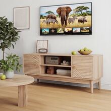 110cm High TV Unit, Mid-Century Modern Style TV Stand, Suitable For 32/45 Inch TVs, Entertainment Center With Storage Space, Multimedia Console For Living Room And Bedroom, Oak Color - 原木色 - 查看 2